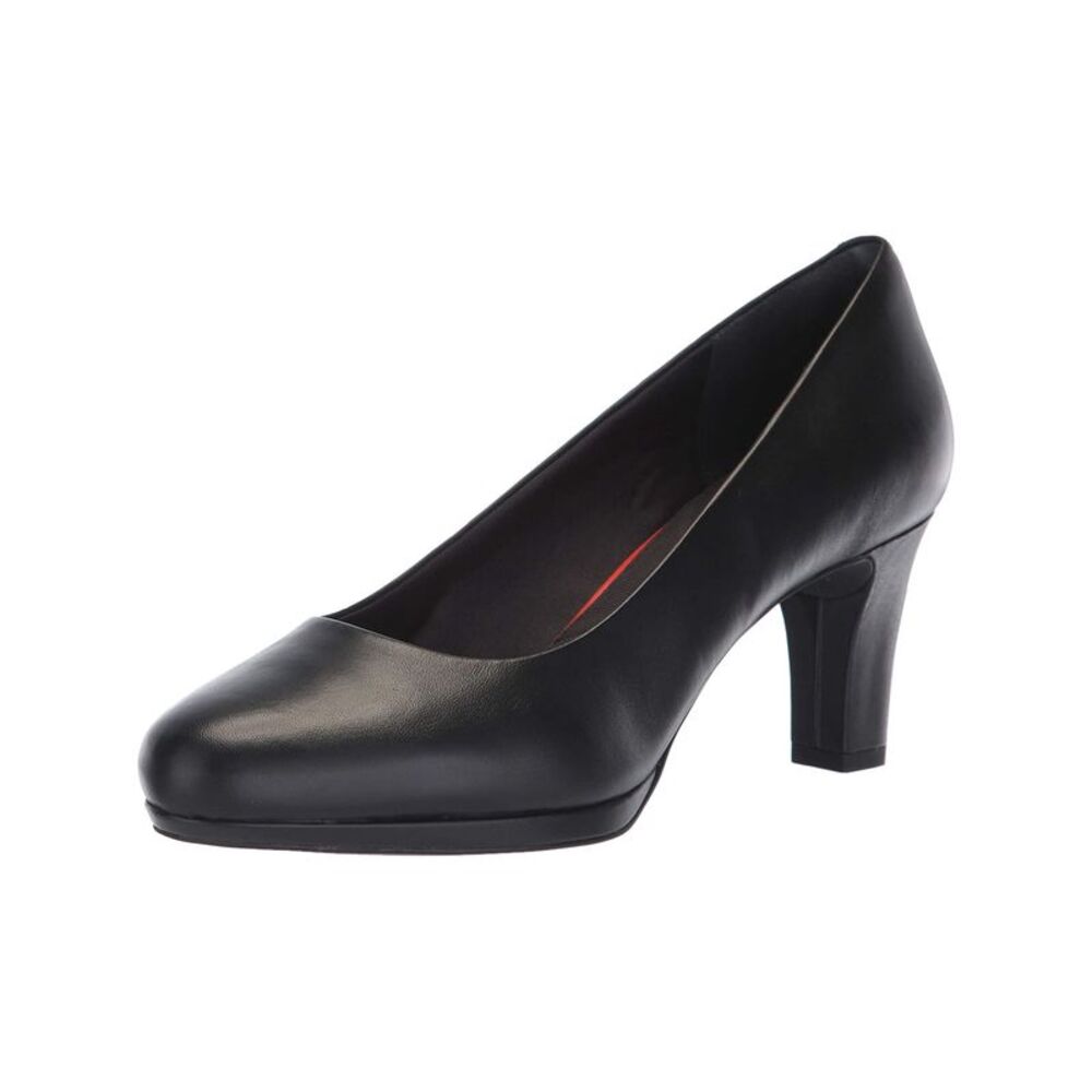 NWT ROCKPORT Womens Black Absorbing Total Block Heel Slip On Leather Pumps 5.5